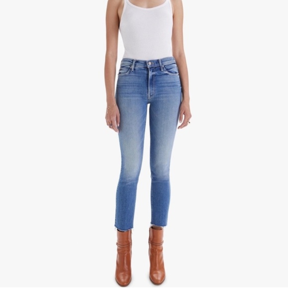 MOTHER Mid-Rise Dazzler Ankle Fray Jeans Riding The Cliffside